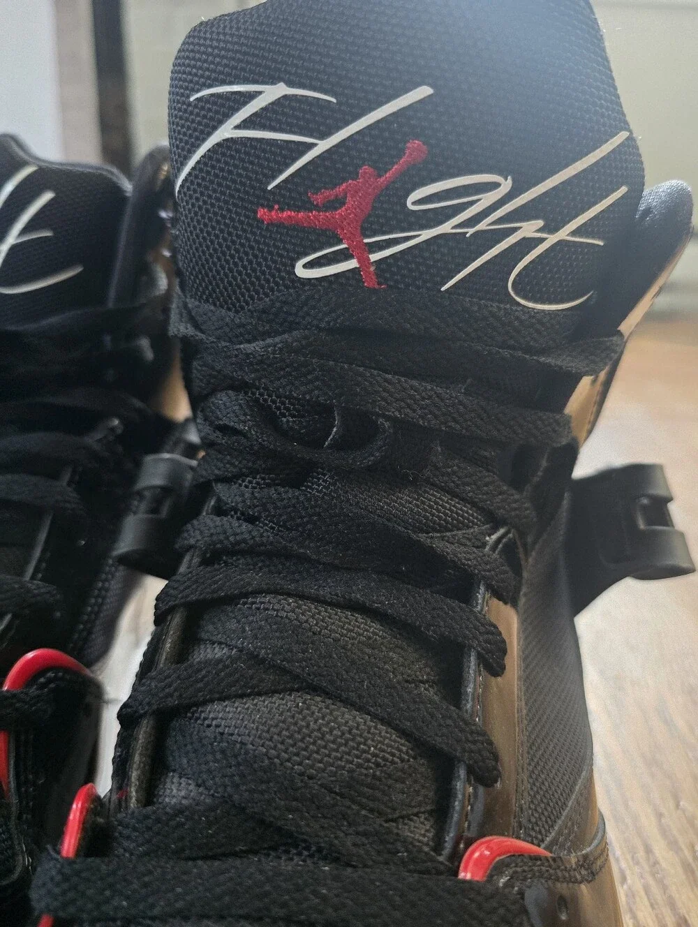 Jordan Flight 45 High 'Bred' Black and Red High-Top Basketball Sneakers| Size 13